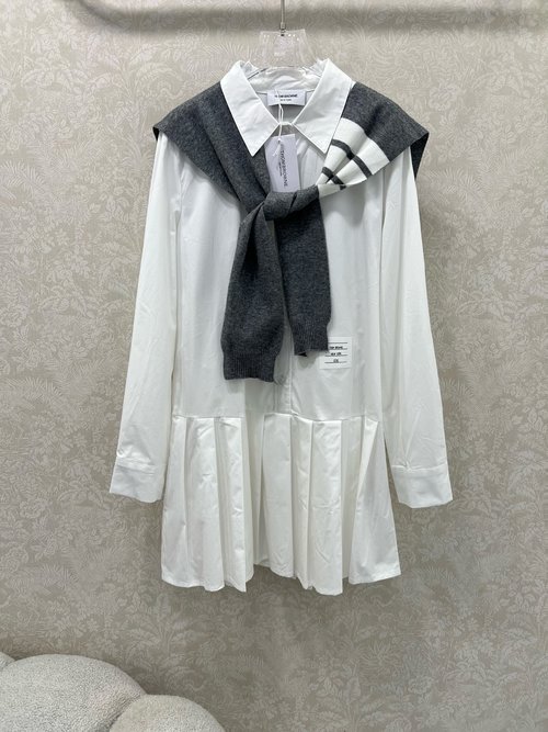 Thom Browne Tunic Shirt Dress with Faceless Shawl in Pure Colors, New Arrival
