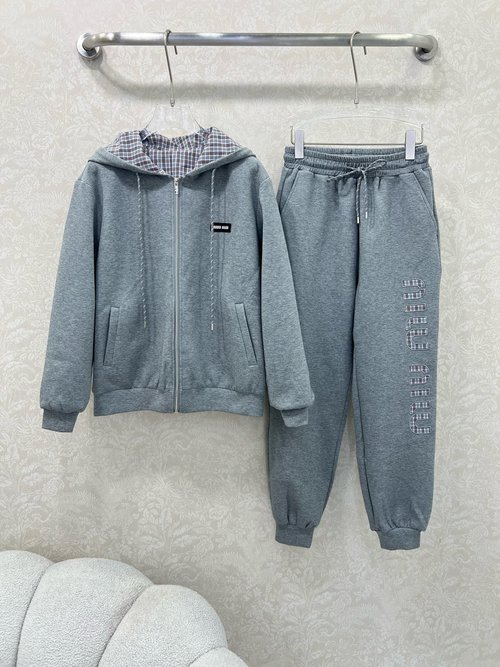 Miu Miu Double - Sided Zip Hoodie and Jogger Set, Comfortable and Stylish