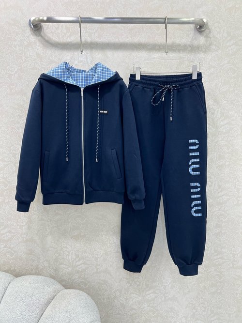 Miu Miu Double - Sided Zip Hoodie and Jogger Set, Comfortable and Stylish
