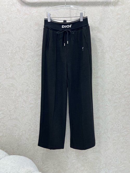 Dior Elastic Waistband Solid Wide-Leg Trousers with Logo and Side Strips