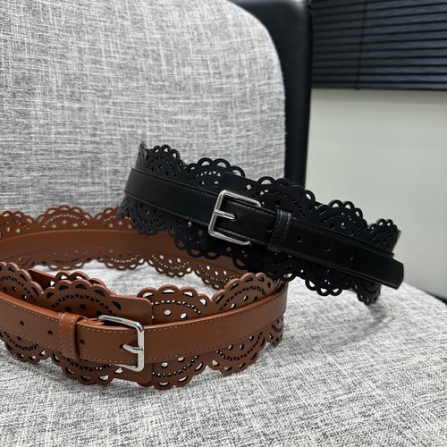 Alaia Modern Vintage Hollowed-out Carved Cowhide Belt, Stylish Accessory
