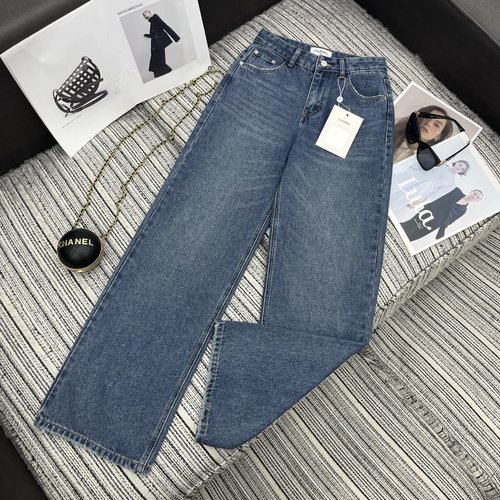 Chanel Cha Series New Denim Straight-Leg Pants with Embroidered Pocket