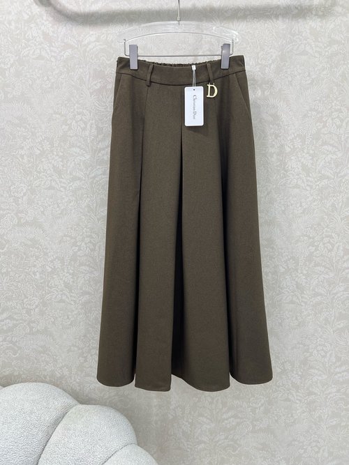 Dior Pleated Skirt with Custom D-Logo Waist Decoration