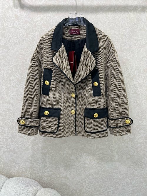 Gucci British College-style Outerwear with Velvet Trim and Anchor Buckles