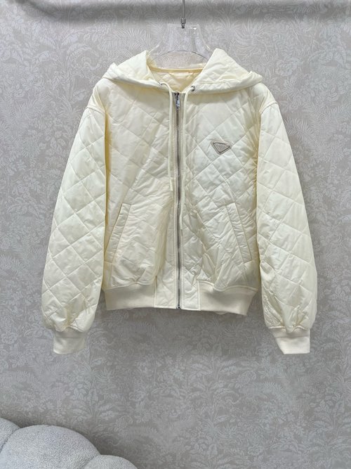 Prada Triangle Logo Quilted Hooded Cotton Jacket for a Casual Look