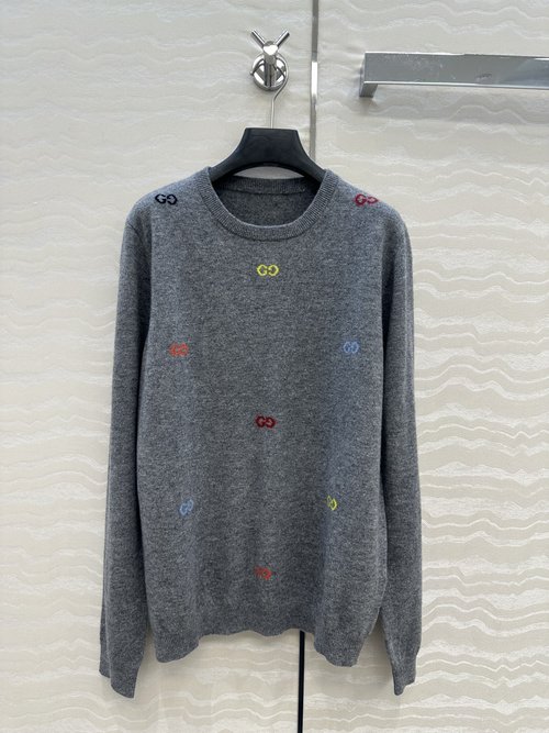 Gucci Exclusive Premiere: Grey Series GG Embroidered Logo Cashmere Sweater