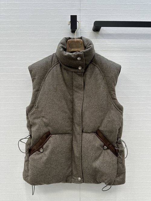 Loro Piana Pull-String Waist Woolen Down Vest in H-Shape, Two Color Options