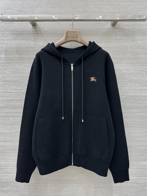 Burberry Checked Knit Hoodie with Equestrian Emblem