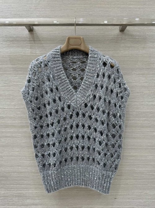 Brunello Cucinelli Exclusive High-end Sequined Mohair Crochet Vest, Luxurious yet Understated