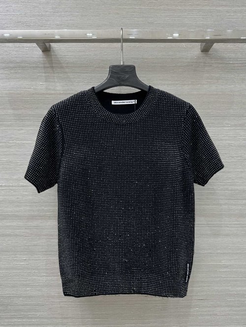Alexander Wang Exclusive Black Diamond Series Full-Diamond Round Neck Knit Top