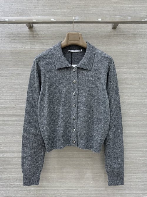 Alexander Wang Black Diamond Series Full-Diamond Knit Polo Collar Cardigan