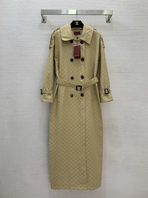 Gucci GG Monogram Trench Coat with Double-breasted and Waist Belt
