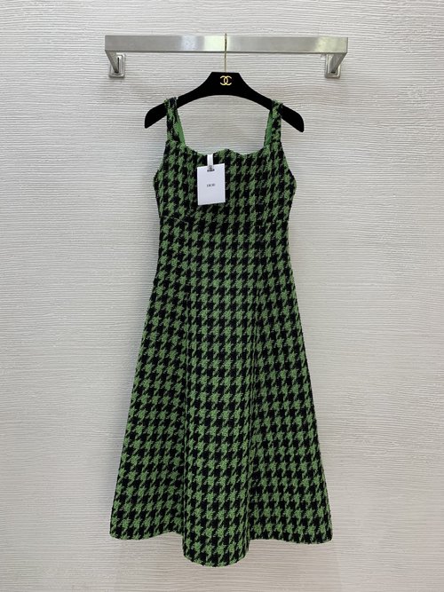 Dior Stylish Houndstooth Bustier and Suspender Dress with Big Skirt