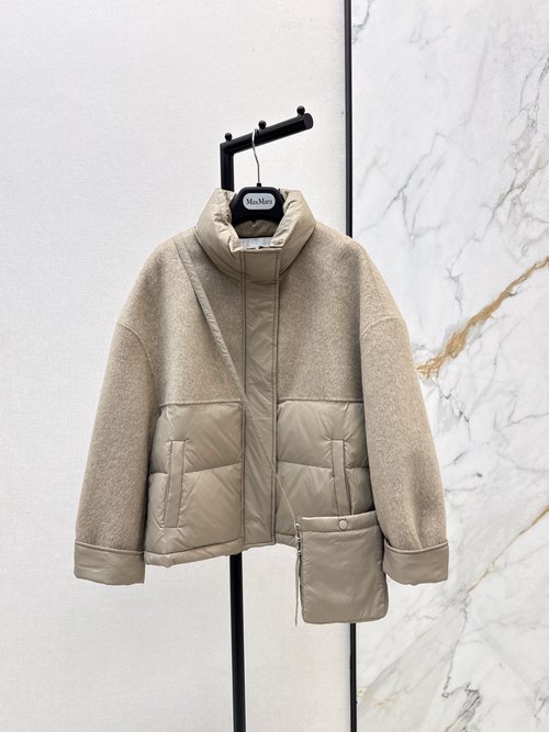 Max Mara Double-sided Cashmere Spliced Short Down Jacket, Elegant Style