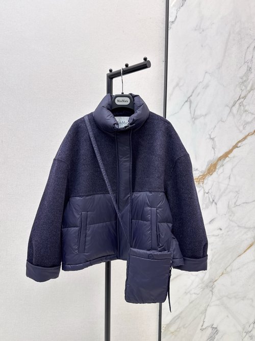 Max Mara Double-sided Cashmere Spliced Short Down Jacket, Elegant Style