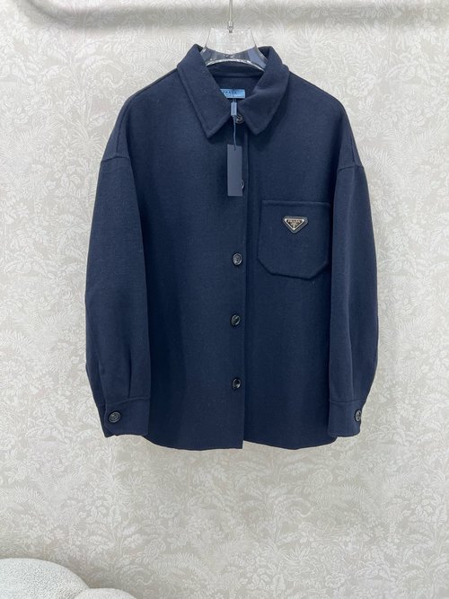 Prada Wool Double-faced Coat with Shirt-style and Handmade Finish