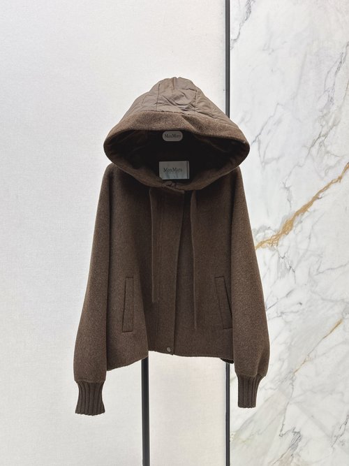 Max Mara Spliced Double-faced Wool Hooded Short Down Jacket, Elegant Design