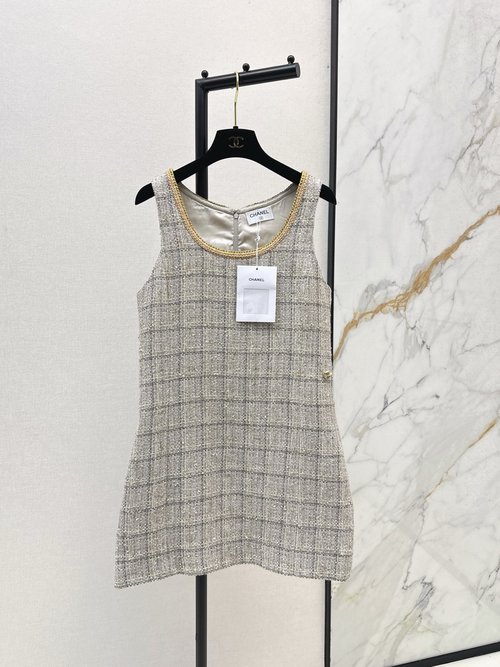 Chanel Korean-Inspired Sleeveless Knitted Dress, High-Class Design