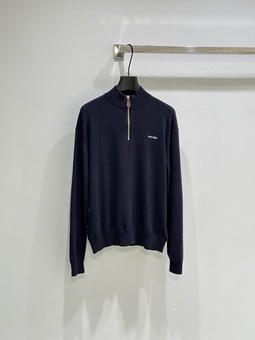Miu Miu Cashmere Sweater with Zipper and Embroidered Logo