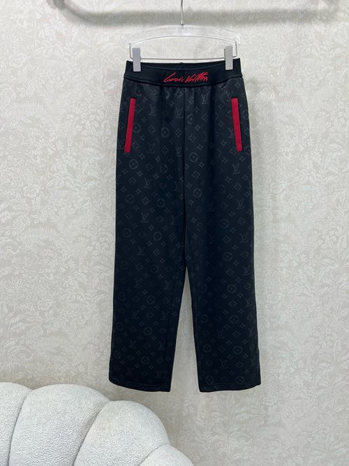 Louis Vuitton Full Floral Print Wide-leg Trousers with Red Letter Embroidery