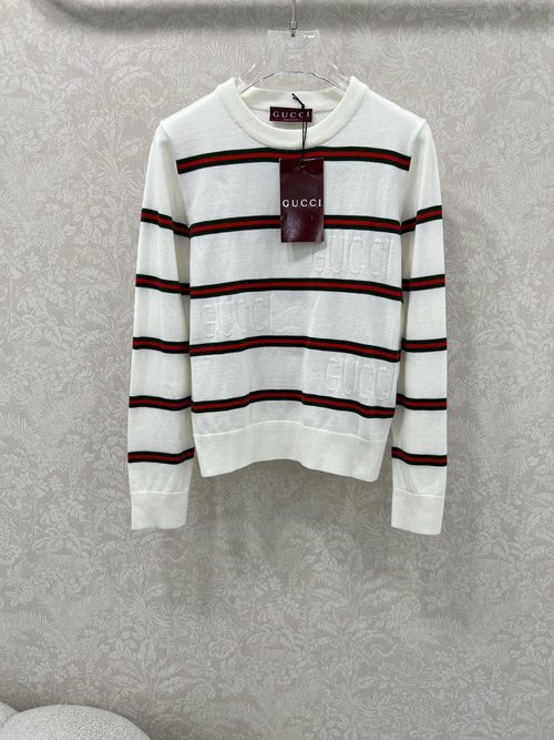 Gucci Color-Blocked Stripe Knit Pullover with Letter Jacquard