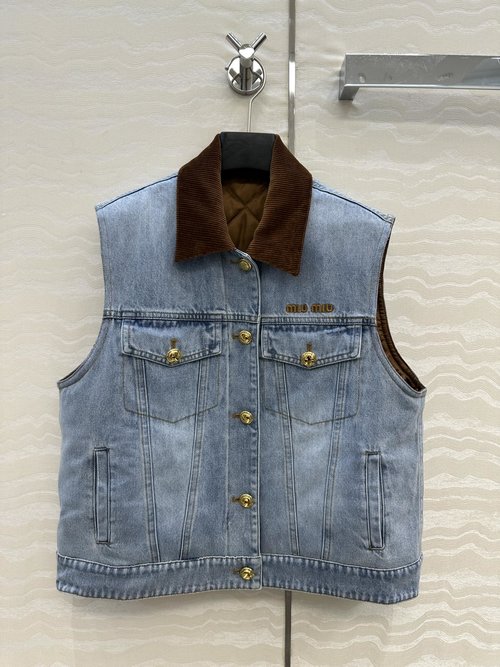 Miu Miu Miu-inspired Denim Vest with Corduroy Collar: Timeless Fit