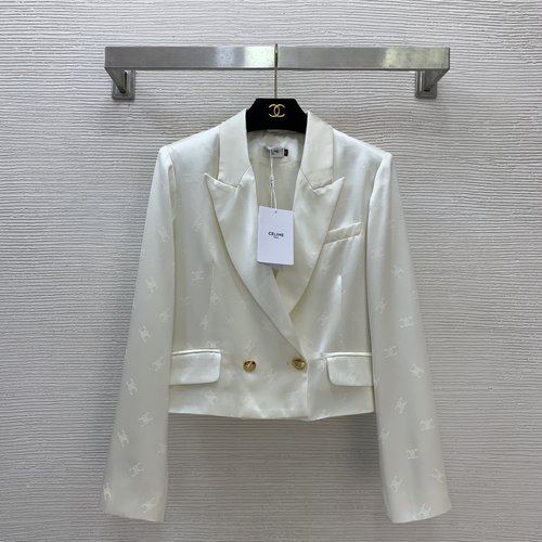 Celine Customized Satin-like Cropped Blazer with Two Buttons
