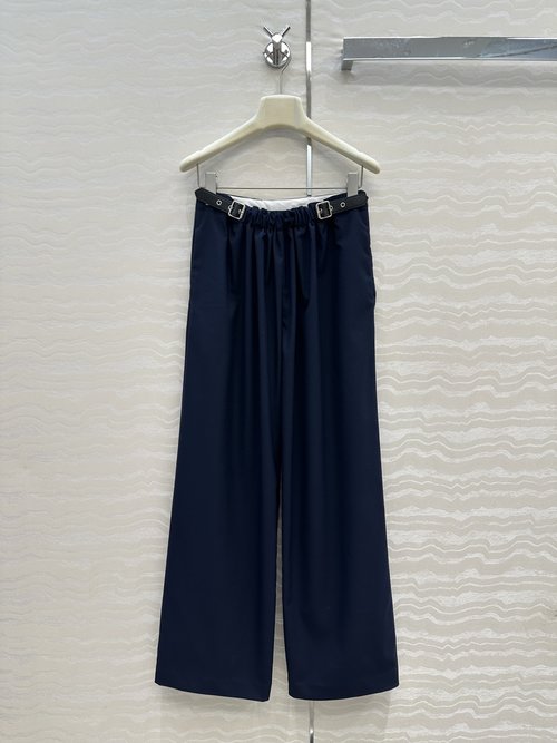 Loewe Exclusive Straight-Leg Tailored Trousers with Leather Buckle and Logo Waistband