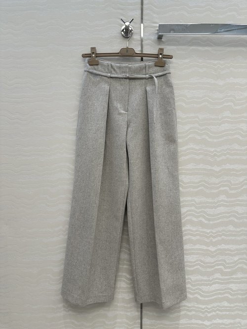 Brunello Cucinelli Exclusive Cashmere Straight-leg Wide-leg Trousers with Copper Chain Design
