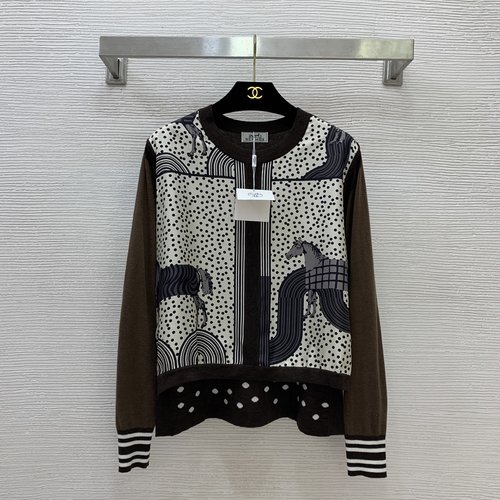 Hermes High-end Knit Top Made of Silk and Wool Blended Fabric