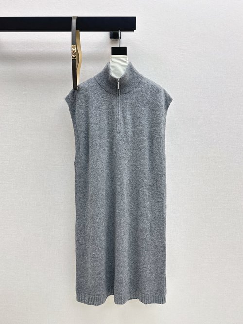 Hermes Round-Neck Wool Sleeveless Dress with Loose H Shape and Belt