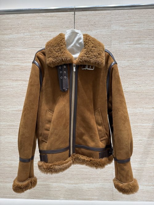 Burberry Imported Fur Biker Jacket with Foldable Collar