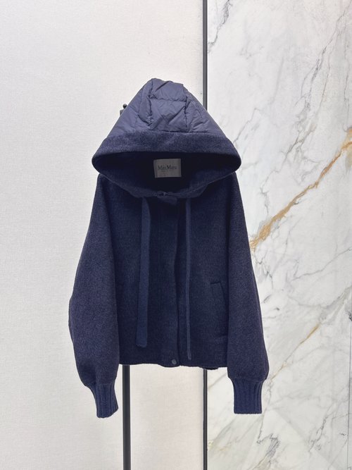 Max Mara Spliced Double-faced Wool Hooded Short Down Jacket, Elegant Design