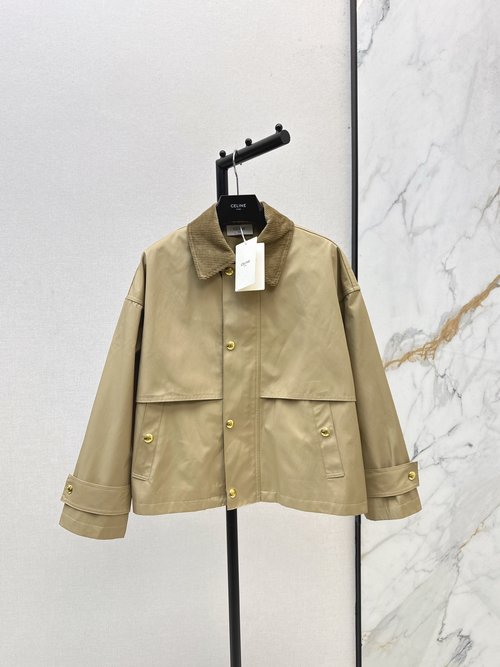 Celine Chic Two-Color Corduroy Collar Short Jacket
