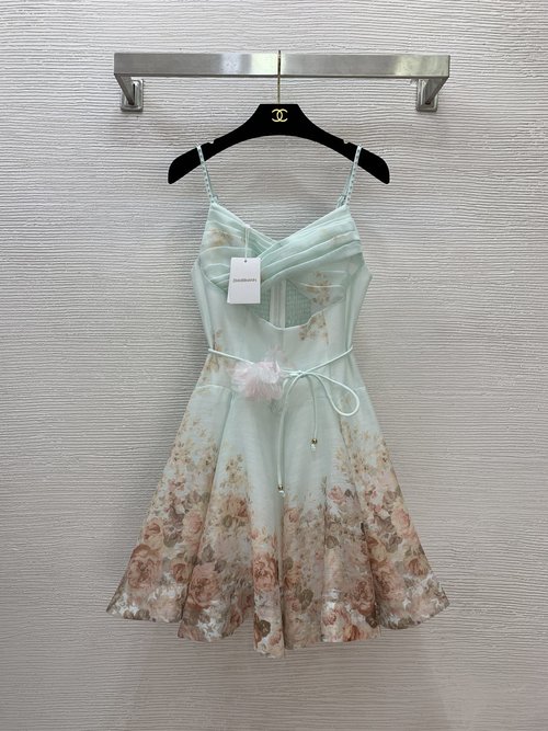Zimmermann High-End Resort-Style Floral Print Strapless Dress with Beaded Embellishment