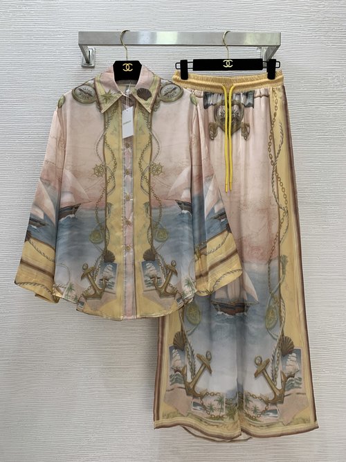 Zimmermann Luxurious Satin Two-Piece with Collared Shirt and Wide Legs