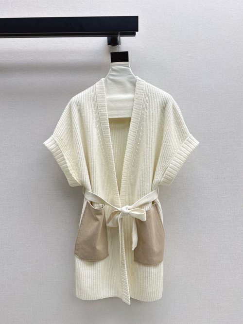 Loro Piana Minimalist Double-Pocket Woolen Vest with Vertical Stripes