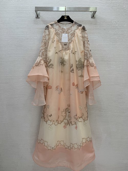 Zimmermann Elegant Vintage Animal Print Long Dress with Ruffled Sleeves