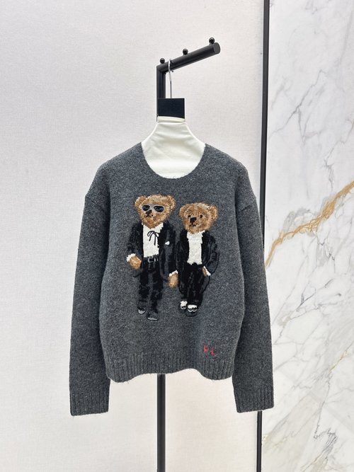 Loro Piana Classic Loose-Fit Sweater with Handmade Bear Embroidery