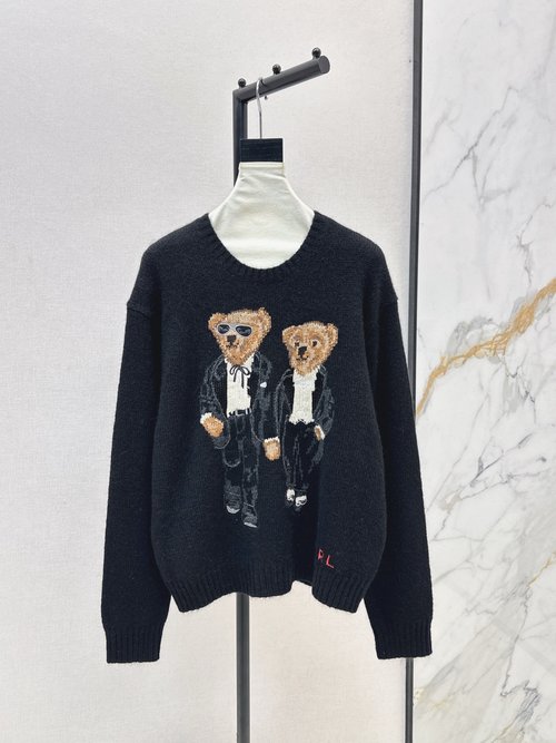 Loro Piana Classic Loose-Fit Sweater with Handmade Bear Embroidery