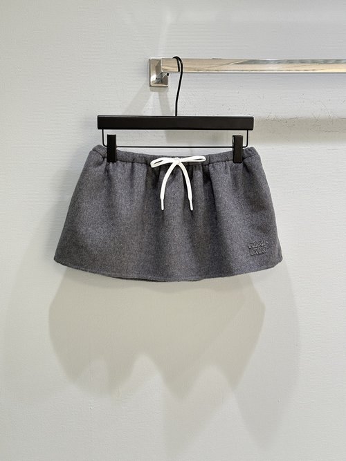 Miu Miu Grey Wool Suit with Double-zipper Top and Matching Skirt