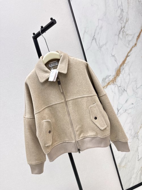 Brunello Cucinelli Italian Elegant Minimalist Woolen Casual Baseball Jacket