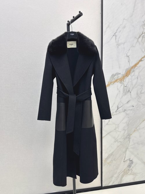 Fendi Classic Handmade Mink Collar Overcoat