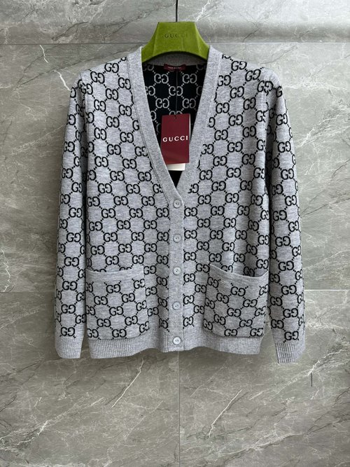 Gucci Double - Sided Jacquard Knit Open Cardigan with Vintage V - Neck