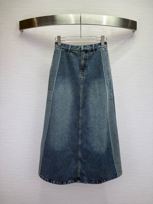 Dior Denim Skirt with Letter Stripes and Badge Decoration
