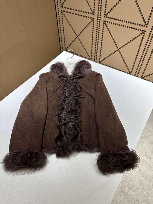 Yves Saint Laurent Elegant Fur-Trimmed Coat with Imported Fur and Fabric