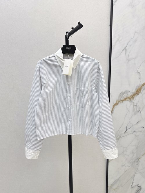 Celine Exclusive Striped Short Shirt, Loose H Shape and Versatile