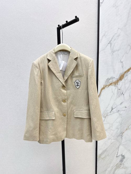Brunello Cucinelli Minimalist Badge-Decorated Linen Blazer with Sweet-Cool Style