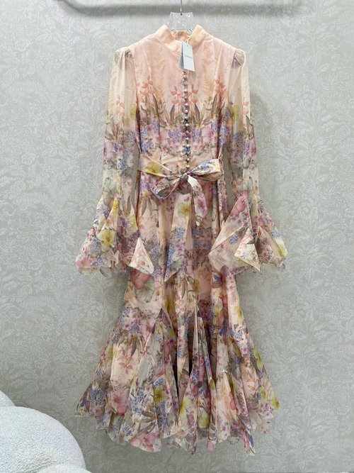 Zimmermann Irregular Digital Print Flower Long Dress with Distinctive Design