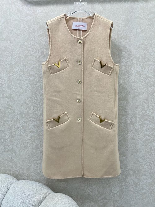 Valentino Woolen Double - Faced Vest Dress with Classic V - Decoration